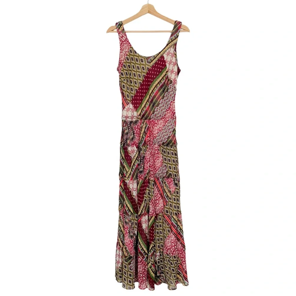 Cottagecore Patchwork Chiffon Dress Sleeveless Size 6 Multi Color Prairiecore